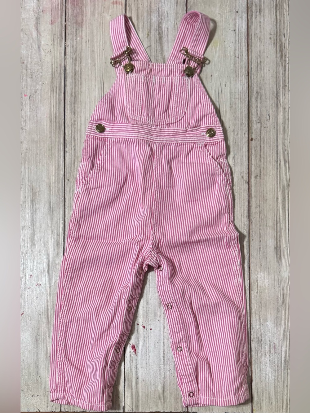 1980s Vintage Sears pink engineer stripe overalls ~2t girls Infant Large